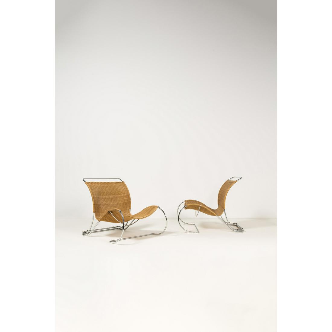 Jorgen Lund (born 1939) and Ole Larsen (XX) Bo-Ex BO: Jorgen Lund (born 1939) and Ole Larsen (XX) Bo-Ex BO 961 Pair of armchairs Rattan and steel Creation date: 1961 H 75×L 50×P 95 cm