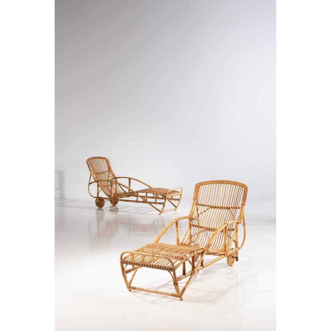 Josef Frank (1885-1967) Pair of chaises longues: Josef Frank (1885-1967) Pair of chaises longues Bamboo and brass Svenskt Tenn edition Creation date: circa 1940 H 88×L 165×P 60 cm Bibliography: Illustration 'Skonhet till vardags' Estrid Er