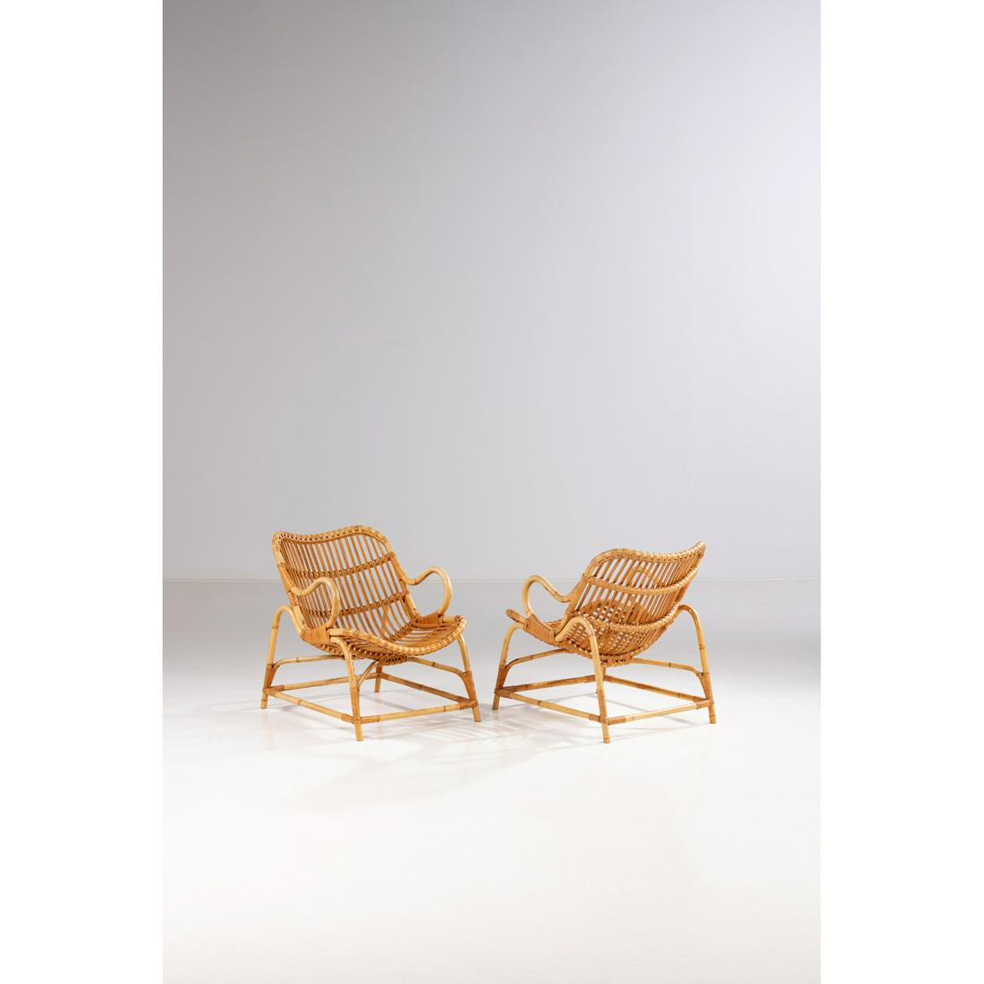 Flemming Lassen (1902-1984) Pair of armchairs: Flemming Lassen (1902-1984) Pair of armchairs Bamboo and caning E.V.A. Nissen & Co. Edition Creation date: circa 1940 H 71×L 56×P 72 cm