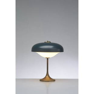 Vittorio Gregotti (1927-2020) & Lodovico Meneghetti: Vittorio Gregotti (1927-2020) & Lodovico Meneghetti (born 1926) & Giotto Stoppino (XX) Model n&#176;12827S Table lamp Brass, aluminum and glass Arredoluce edition Creation date: circa 1960 H 40&#215;&