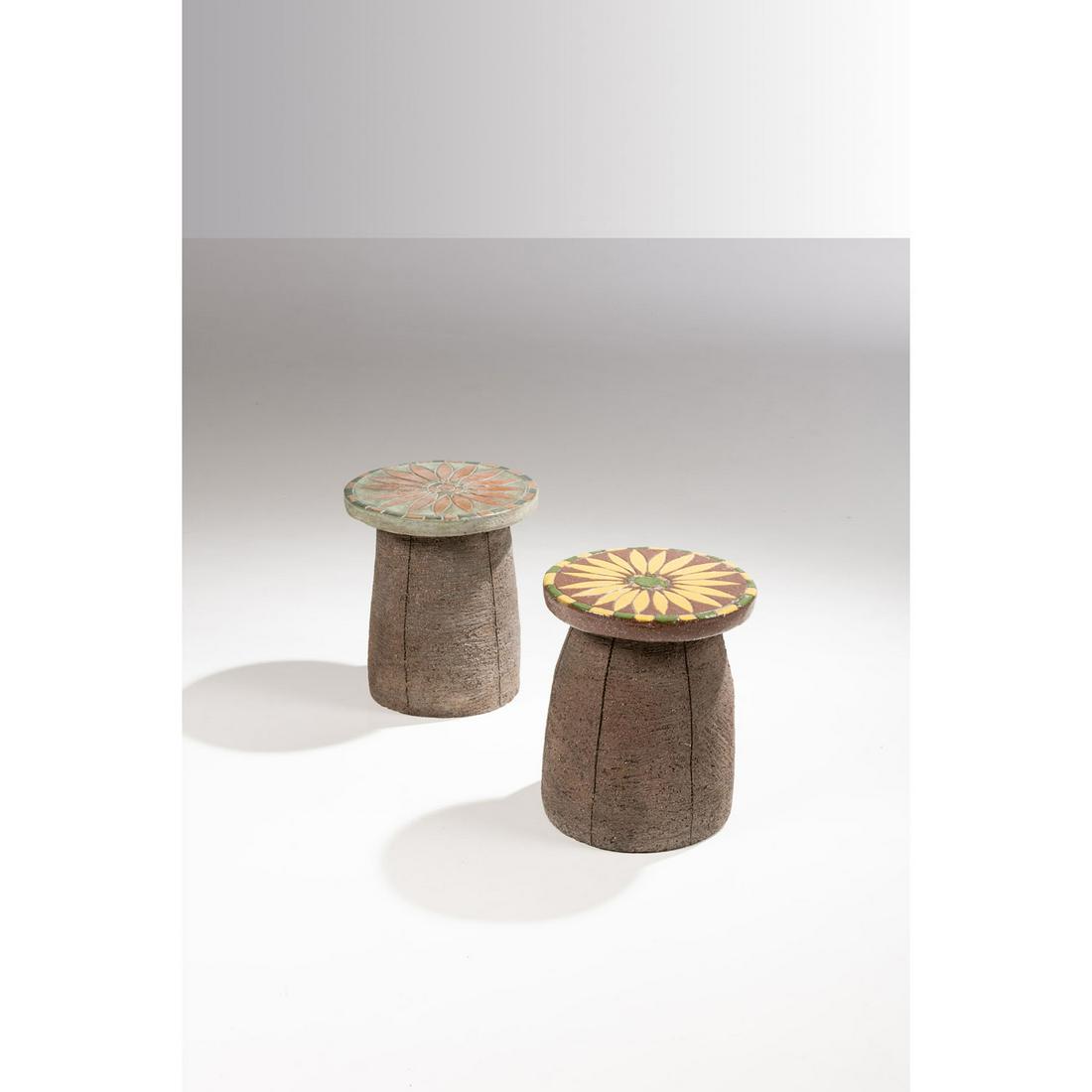 Stan Bitters (born 1936) Pair of stools - Unique pieces: Stan Bitters (born 1936)Pair of stools - Unique piecesCeramic and faienceCreation date: circa 1960H 34,5×Ø 29 cmH 34,5×Ø 30,5 cm