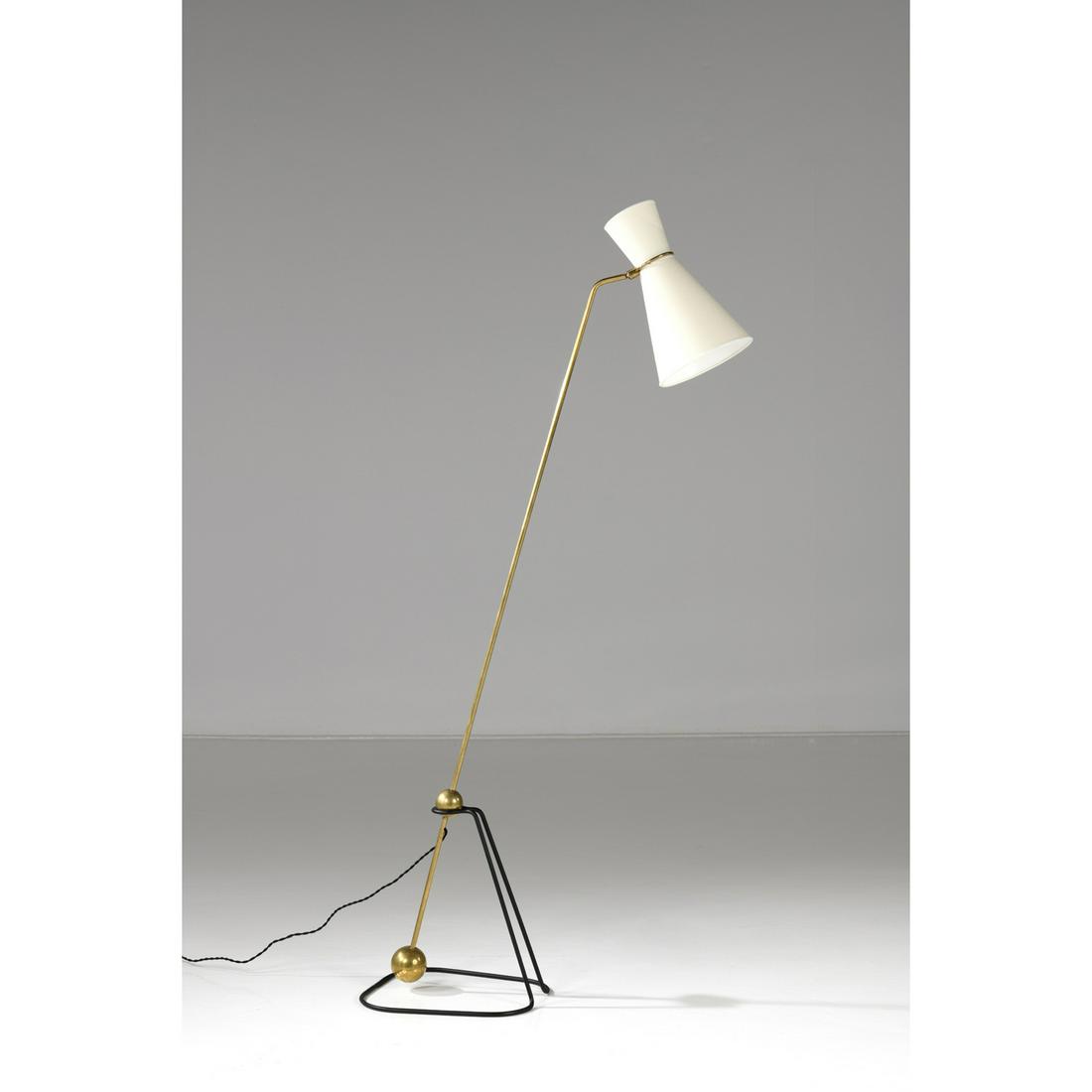 Pierre Guariche (1926-1995) Floor lamp, model G2: Pierre Guariche (1926-1995) Floor lamp, model G2 Brass, lacquered metal and fabric Pierre Disderot edition Creation date: 1951 H 180×L 40×P 35 cm Bibliography: - Pierre Guariche, L. Blaisse
