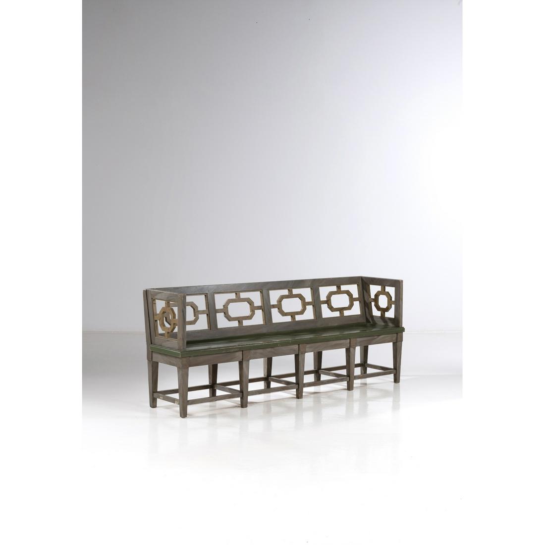 Carl Westman (1866-1936) Bench: Carl Westman (1866-1936)BenchPainted woodEdited by Nordiska KompanietManufacturer's plaque engraved '32264-012508'Creation date: 1927H 84,5 x L 215 x 51 cm