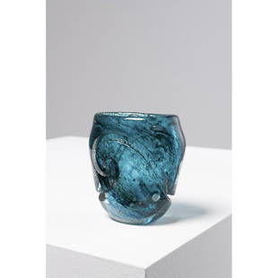 Maurice Marinot (1882-1960) Acid-etched vase with wave: Maurice Marinot (1882-1960)Acid-etched vase with wave patternBubbled turquoise glassSigned 'marinot' on the reverseH 11 cmProvenance: Henri Henraux collectionBibliography: Maurice Marinot artisan