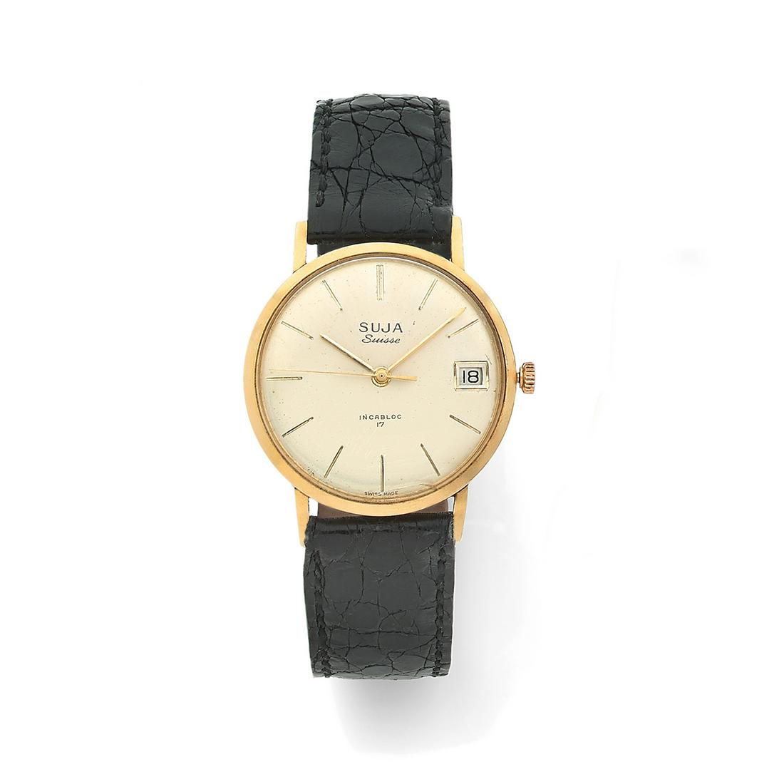 SUJA  Round-shaped 18k yellow gold men's wristwatch. (1 of 1)