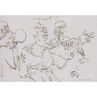 Iba N'diaye (1928 - 2008, Sénégal) Sans titre: Iba N'diaye (1928 - 2008, Sénégal)Sans titre (Jazz), 1983Encre sur papierSigné, daté "ndiaye 1983" en bas à droite51,5 × 74,5 cm--ProvenanceParis, Vermot &