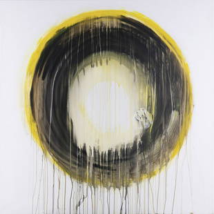 Mwangi Hutter (nés en 1975 et 1964,: Mwangi Hutter (nés en 1975 et 1964, Kenya/Allemagne)Circle Around Oneness (Dark and Enlightened), 2015(Circles Around Oneness Series)Technique mixte sur toileSigné et daté "MWANGI