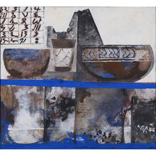 Ahmed Shibrain (1931-2017, Soudan) Sans titre (dw42b),: Ahmed Shibrain (1931-2017, Soudan)Sans titre (dw42b), 1999Huile sur toileSigné "Shibrain" en arabe en bas à droite66 × 61 cm--ProvenanceAcquis directement auprès de la