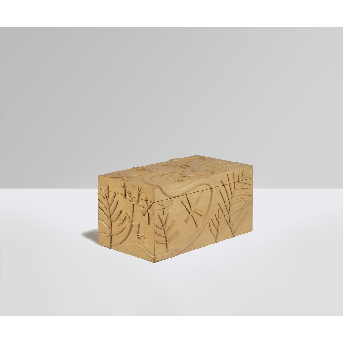 Judy McKie (born 1944)Chest - Unique piece Tilleul: Judy McKie (born 1944)Chest - Unique pieceTilleulCreation date: circa 1980H 35,5 X L 72,5 X P 40,5 cmProvenance: Purchased directly from the artist.The buyer can be provided with an authenticity certi