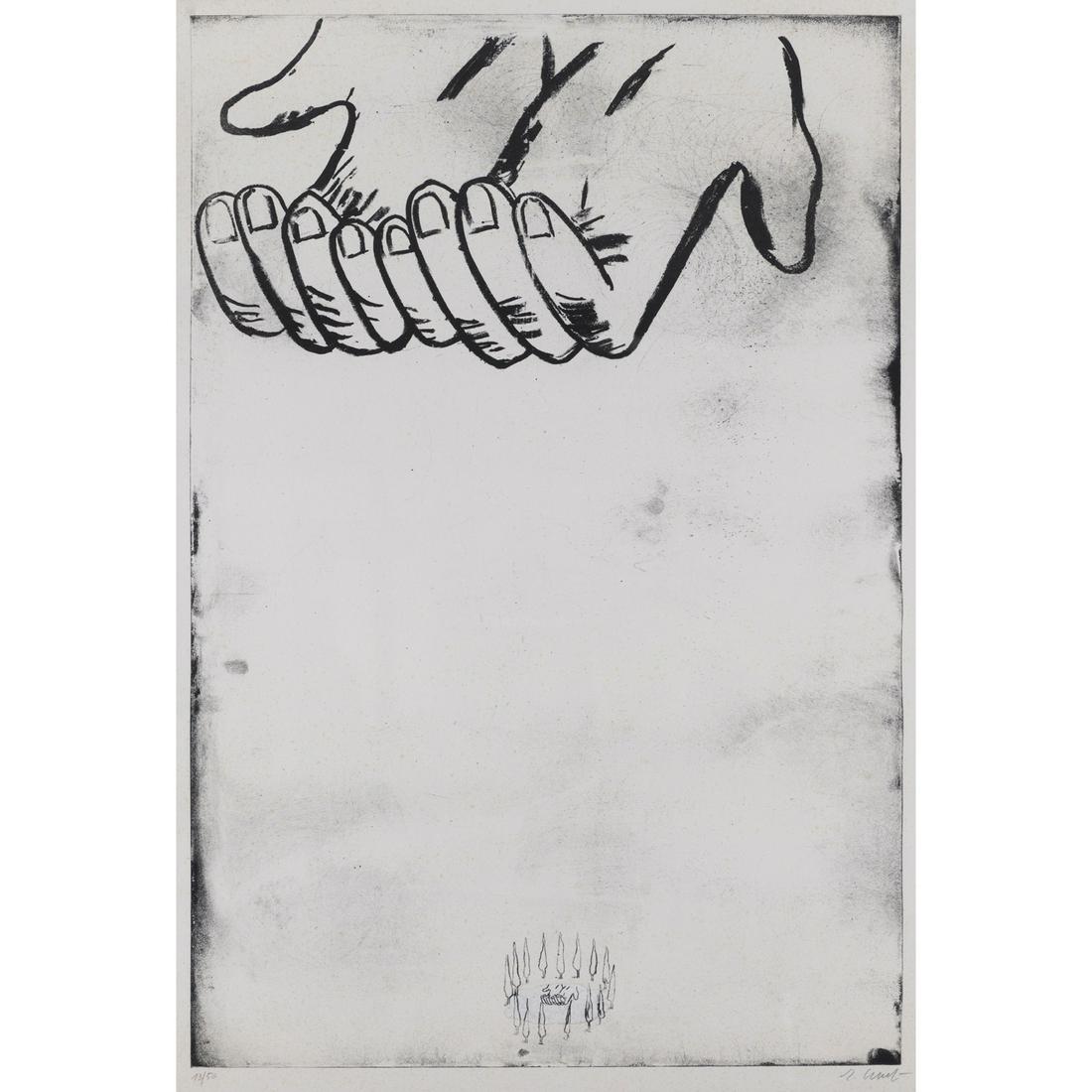 Enzo Cucchi (1949-) La Mana II - 1991: Enzo Cucchi (1949-)La Mana II - 1991Gravure and collage on handcrafted paperSigned and numbered '13/50' in pencil108 × 80 cm (F)Small, scattered spots