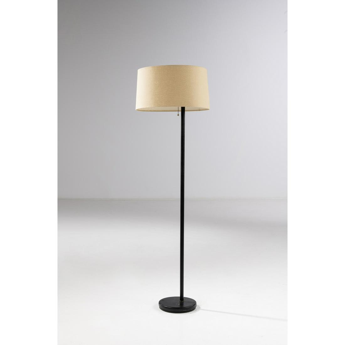 Maija Heikinheimo (1908-1963) Model MH803A: Maija Heikinheimo (1908-1963) Model MH803A Floor lamp Leather, brass and fabric Edited by Valaistustyö Manufacturer's stamp Model created in the 1950s H 158×Ø 49 cm