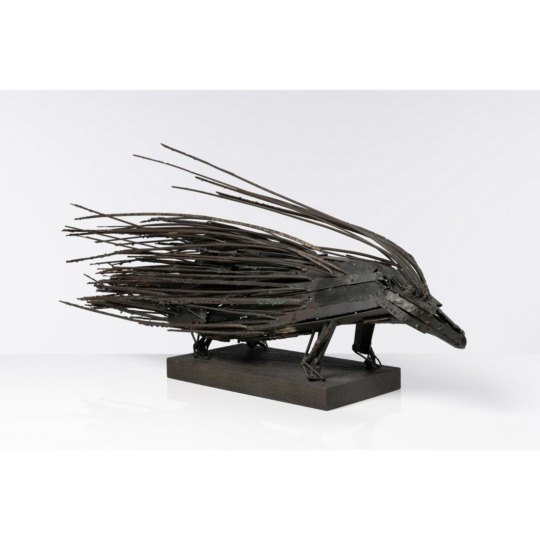 Claude Mercier (born 1924) Le Porc-épic, 1952: Claude Mercier (born 1924)Le Porc-épic, 1952Oxidized iron and bronze with brown patinaSigned on the left edge33 × 140 × 26 cmProvenance: Purchased by the current owner from Galerie Mart