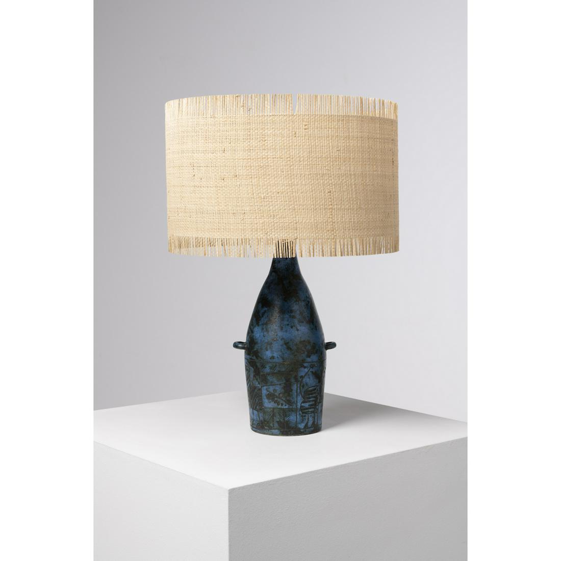 Jacques Blin (1920-1995) Lamp: Jacques Blin (1920-1995)LampGlazed ceramicSigned 'J Blin' on the reverseModel created circa 1960Lamp : H 38 × Ø 12 cmShade : H 31 × Ø 42 cm
