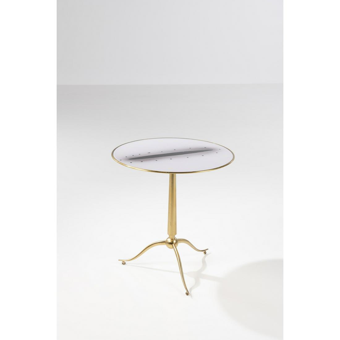 Osvaldo Borsani (1911-1985) Side table: Osvaldo Borsani (1911-1985)Side tableBrass and painted glassEdited by Arredamento Borsani, VaredoModel created circa 1949H 58×Ø 55 cmBibliography: G. Bosoni, Osvaldo Borsani: Architect, Mila