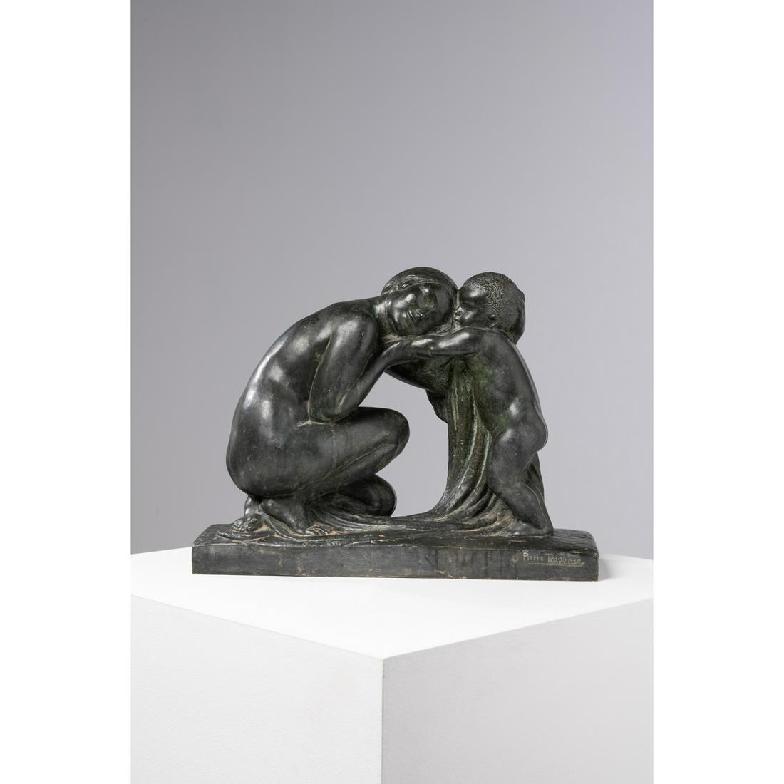 Pierre Traverse (1892-1979) Femme et enfant, circa 1930: Pierre Traverse (1892-1979)Femme et enfant, circa 1930Green patina bronzeSigned and numbered "3" on the baseAnnotated on the base: "La Stèle, Cire perdue"36 x 46 x 16 cm Provenance: Private colle