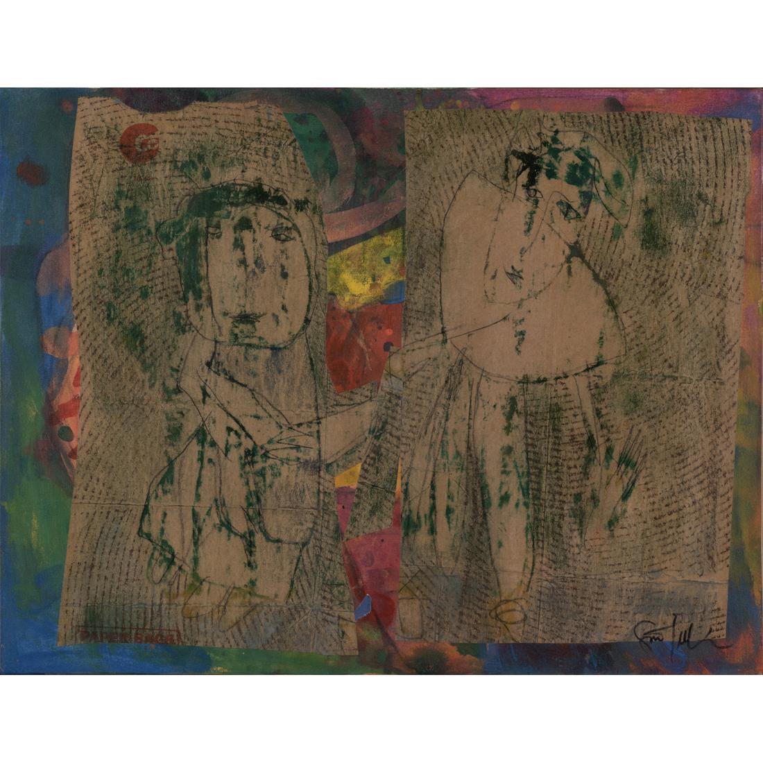 Gina Pellon (1926-2014) Dialogue, 1996: Gina Pellon (1926-2014)Dialogue, 1996Mixed media and collage on canvasSigned on the bottom rightCountersigned, dated, titled and situated on the back50 x 65 cmProvenance:- Purchased from the artist by