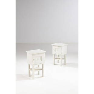 Eliel Saarinen (1873-1950) Pair of bedside tables: Eliel Saarinen (1873-1950)Pair of bedside tablesPainted birch woodModel created circa 1920H 64,5 × L 38,5 × P 32 cmProvenance: model created for Munkkiniemi pension, Helsinki