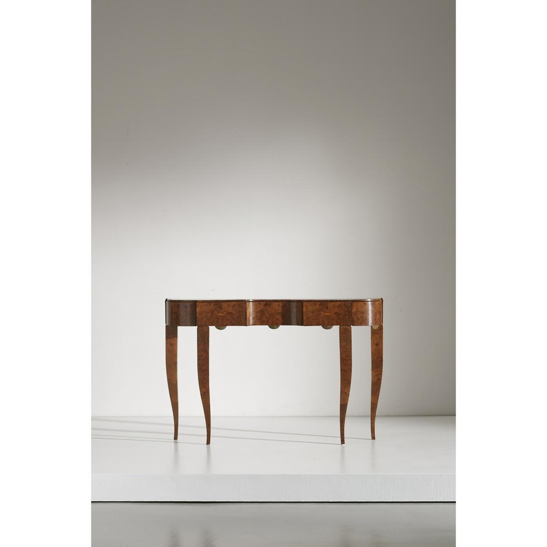 Gio Ponti (1891-1979) Console: Gio Ponti (1891-1979)ConsoleWalnut burl, fruit tree wood and brassEdited by Giordano ChiesaSigned on the plaqueModel created circa 1933H 90×L 139×P 30,5 cmBibliography:- U. la Pietra, Gio Po