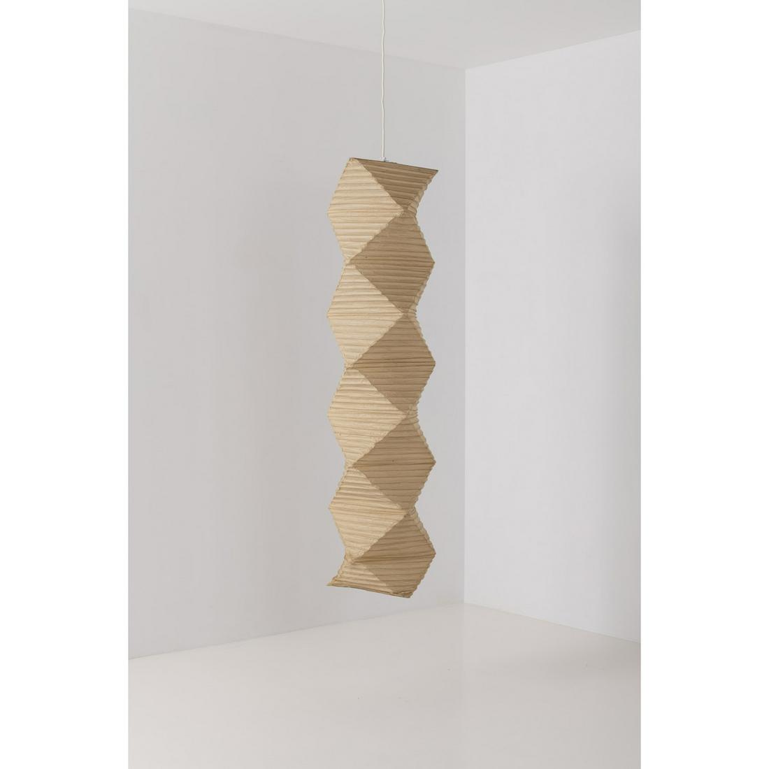 Isamu Noguchi (1904-1988) Akari series: Isamu Noguchi (1904-1988) Akari series Suspension 35-N Washi paper Edited by Ozeki ‘Sun and moon’ red ideogram Model created circa 1970 H 160 × L 35 × P 35 cm