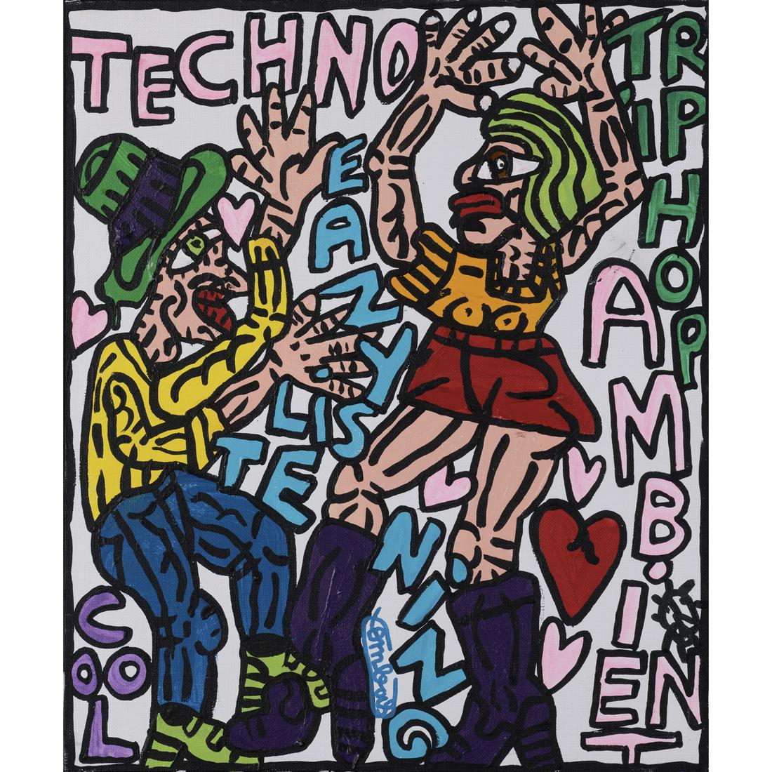 Robert Combas (born 1957) Easy Listening, circa 1996: Robert Combas (born 1957)Easy Listening, circa 1996Acrylic on canvasSigned on the bottom center55 x 46 cmProvenance: Private collection, BelgiumThis work is recorded in the artist's archives.Our thank