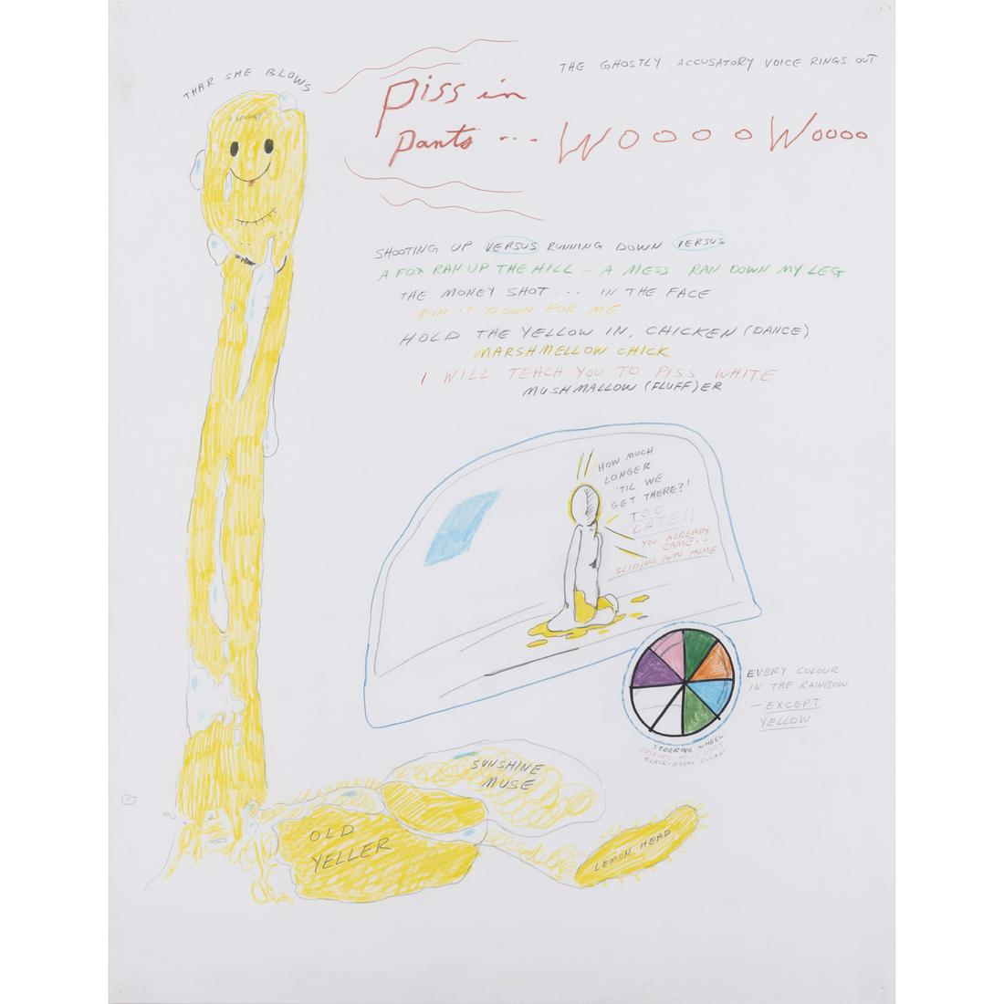 Mike Kelley (1954-2012) White or Yellow, 1997: Mike Kelley (1954-2012)White or Yellow, 1997Ink, felt-tip pen and pencil on paper65,5 x 50,5 cmProvenance:- Patrick Painter, Vancouver- Private collection, Paris- London auction, Sotheby's, Nov. 21, 2