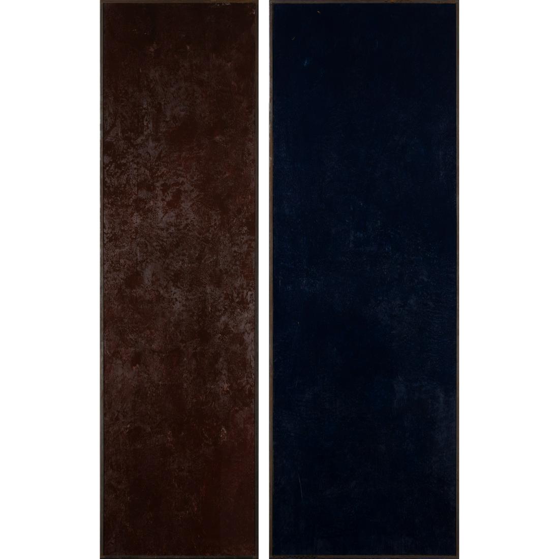 Jean-Pierre Bertrand (1937-2016) Bleu-rouge (Diptyque),: Jean-Pierre Bertrand (1937-2016)Bleu-rouge (Diptyque), 1983Acrylic and honey on wood, Plexiglas and corner ironSigned and dated on the back256 x 154 x 2,5 cmProvenance:- Galerie de France, Paris- Purc