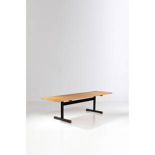 Christophe Gevers (1928-2007) Desk Oak wood and: Christophe Gevers (1928-2007)DeskOak wood and lacquered metalModel created in the 1970sH 74 × L 279 × P 76 cm