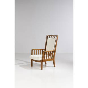 Vilhelm Lauritzen (1894-1984), attributed to Armchair: Vilhelm Lauritzen (1894-1984), attributed toArmchair Solid oak and fabricModel created circa 1930H 110 × L 69 × P 79 cm