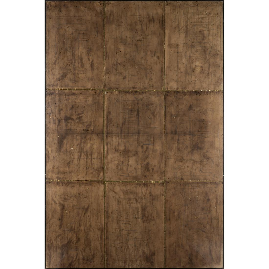 Jean-Pierre Bertrand (1937-2016) Sans titre, 1984 Mixed media, lemon juice and brass on paper Signed: Jean-Pierre Bertrand (1937-2016)Sans titre, 1984Mixed media, lemon juice and brass on paperSigned and dated on the reverse300 x 200 x 2.5 cmProvenance:- Galerie de France, Paris- Acquired from the lat