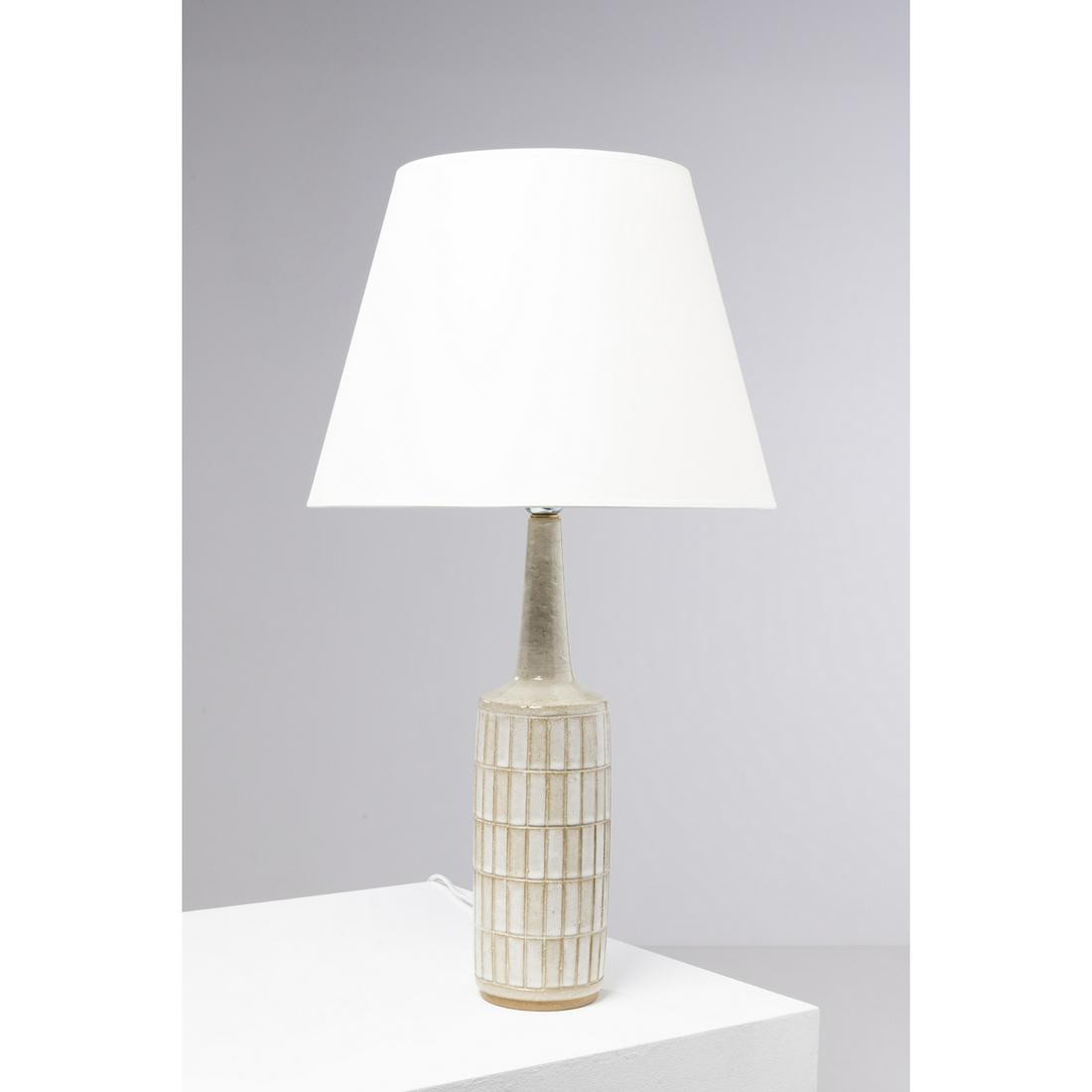 Per Linnemann-Schmidt (1912-1999) Model DL36: Per Linnemann-Schmidt (1912-1999)Model DL36 Table lamp Glazed ceramic and fabricPalshus editionMonogrammed and incised 'PALSHUS DL 36 DENMARK'Model created circa 1960 Private collectionLamp body: H 48