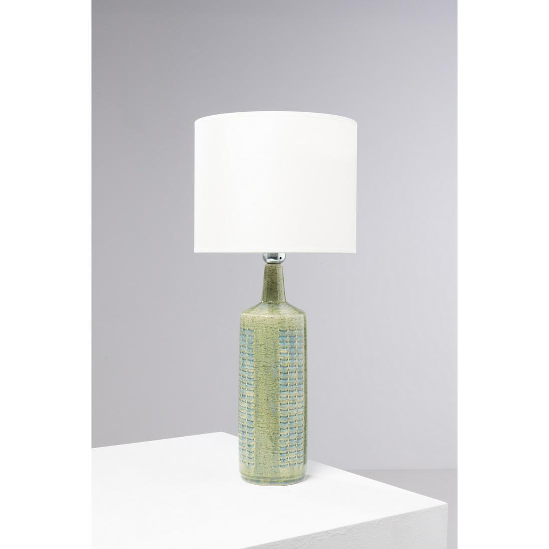 Per Linnemann-Schmidt (1912-1999) Model DL27: Per Linnemann-Schmidt (1912-1999) Model DL27Table lamp Glazed ceramic and fabricPalshus editionMonogrammed and incised 'PALSHUS DL 27 DENMARK'Model created circa 1960 Private collectionLamp body: H 40