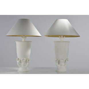 Laurence Montano (1954) Pair of lamps: Laurence Montano (1954)Pair of lampsWhite plasterModel created circa 2000H 56 cm (without lampshade)Provenance: former property of François Catroux