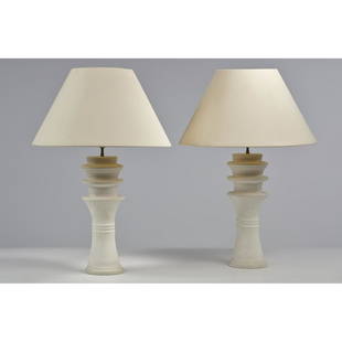 Laurence Montano (1954) Pair of lamps: Laurence Montano (1954)Pair of lamps PlasterModel created in 1994Signed beneath the baseH 76 cm with lampshadeProvenance: former property of François Catroux