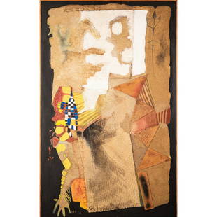 N'Guessan Kra (Born 1954, Côte d'Ivoire) Esprit (Spirit), 1984: N'Guessan Kra (Born 1954, Côte d'Ivoire)Esprit (Spirit), 1984Mixed media and handwoven mats on canvas160 x 100 cmExhibition:Paris, Théâtre du Rond-Point, Contemporary artists from