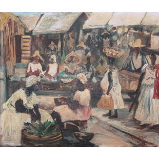 ƒ Wilson Tiberio (1920-2005, Brazil) Market scene (Bahia), 1944 Oil on canvas 55 x 47 cm: ƒ Wilson Tiberio (1920-2005, Brazil)Market scene (Bahia), 1944Oil on canvas55 x 47 cmProvenance:Acquired directly from the artistBy descent to the present owner Private collection, Sao Paulo