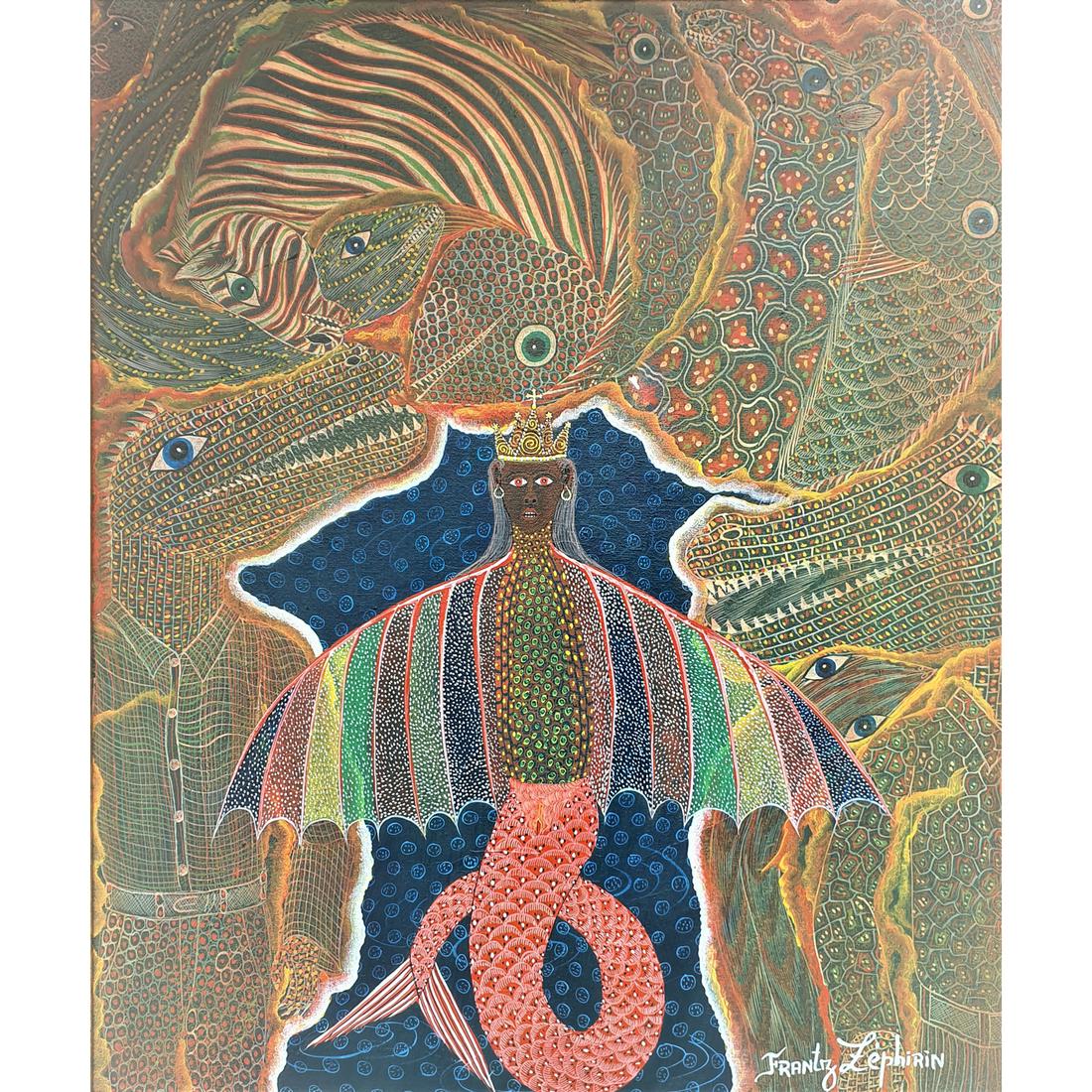 Frantz Zephirin (Born 1968, Haiti) The Queen Mermaid, 1996: Frantz Zephirin (Born 1968, Haiti)The Queen Mermaid, 1996Acrylic on canvasSigned "Frantz Zephirin" on lower right61 x 51 cm
