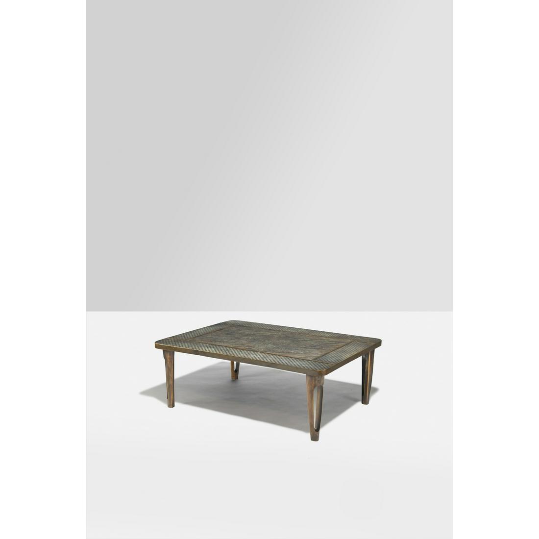 Philip (1907-1987) & Kelvin Laverne (born in 1937) Coffee table - Unique piece: Philip (1907-1987) & Kelvin Laverne (born in 1937) Coffee table - Unique piece Brass, bronze, tin and plywood Signed 'Philip Kelvin Laverne' Model created in the 1960s H 42 × L 121 × W 89 cm