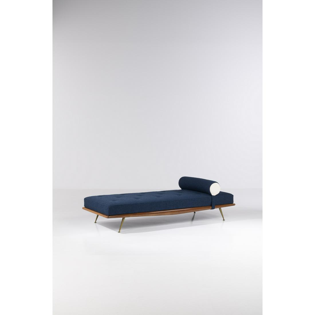 Terence Harold Robsjohn-Gibbings (1905-1976) Daybed: Terence Harold Robsjohn-Gibbings (1905-1976) Daybed Walnut, brass and fabric Edited by Widdicomb Model created circa 1950 H 57 × L 194 × W 81 cm