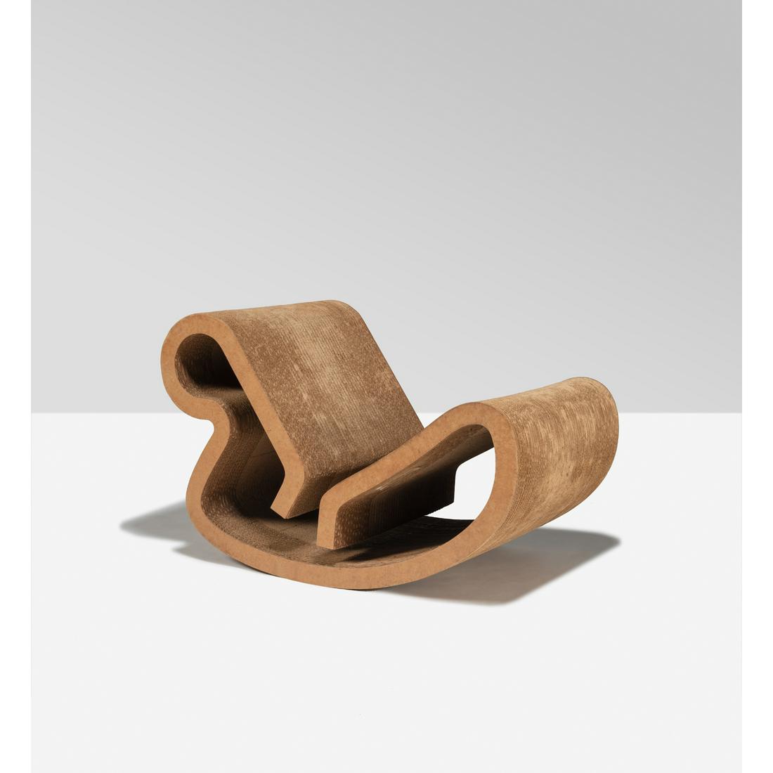 Frank Gehry (born in 1929) Rocking chaise longue: Frank Gehry (born in 1929)Rocking chaise longue Corrugated cardboard and masoniteEdited by Easy EdgesLabeled 'C 1972 Easy Edges Inc. PAT. PEND'Model created in 1972H 66 × L 61 × W 102 cm