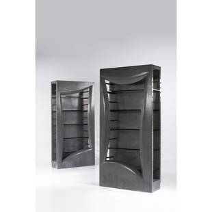 Pucci de Rossi (1947-2013) Pair of bookcases - Special order: Pucci de Rossi (1947-2013)Pair of bookcases - Special orderPainted wood, lead and glassModel created in 1992H 250 × L 122 × W 44 cmProvenance :- Private collection, France- Purchased directl