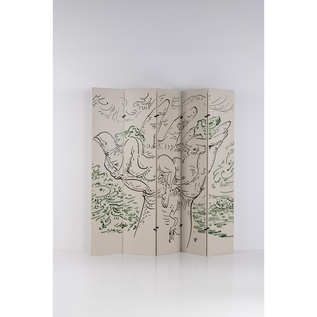 Dino Gavina (1922-2007) & Kazuhide Takahama (1930-2010): Dino Gavina (1922-2007)& Kazuhide Takahama (1930-2010)Ultramobile seriesAndré MassonFive-panel screenLacquered and silkscreened woodEdited by Simon GavinaModel created in 1977H 220 × L 225 &