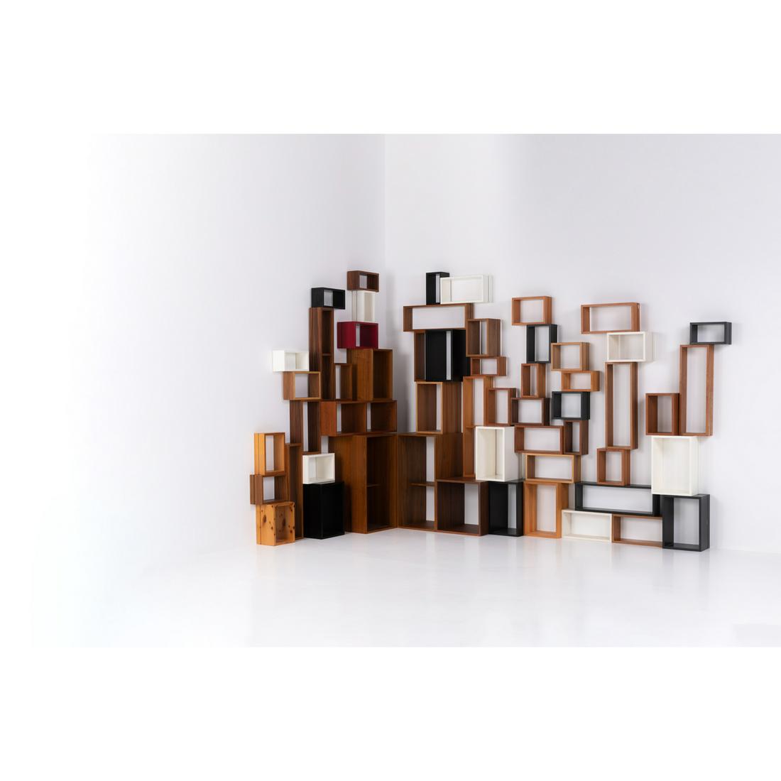 Martino Gamper (born in 1971) Modular bookcase - Limited edition: Martino Gamper (born in 1971)Modular bookcase - Limited editionWalnut veneer, wherrywood veneer and lacquered woodEdited by Nilufar, limited edition of 12 + 3 A.P.Model created in 2007H 245 × L 3