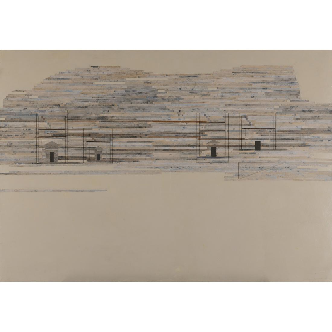 Robert Courtright (1926-2012) Untitled, 1976: Robert Courtright (1926-2012)Untitled, 1976Acrylic and paper collage on wood panelSigned and dated lower rightCountersigned and dated on the reverse115 x 165 cmProvenance : Private collection, Germany