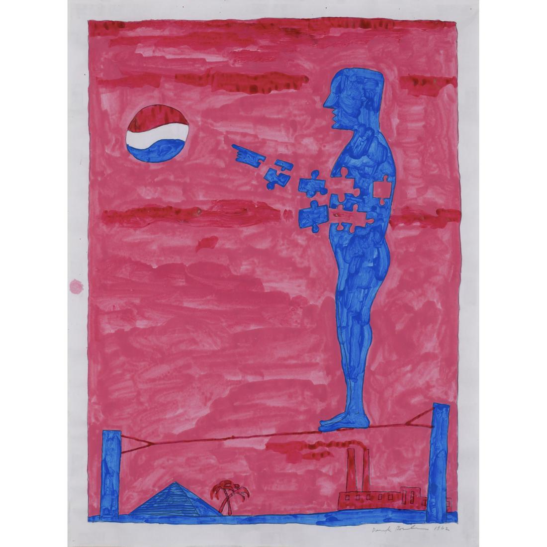 Derek Boshier (born in 1937) Untitled, 1962: Derek Boshier (born in 1937)Untitled, 1962Gouache on paperSigned and dated lower right60 x 44,5 cmProvenance :- Galerie du Centre, Paris- Acquired from the latter by the current owner- Private collect