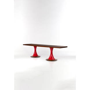 Luciano Vistosi (1931-2010) Dining table - Special order: Luciano Vistosi (1931-2010)Dining table - Special orderMahogany and "incamiciato" Murano glass Model created in the 1960sH 81 × L 288 × P 74 cmProvenance: Luciano Vistosi Studio