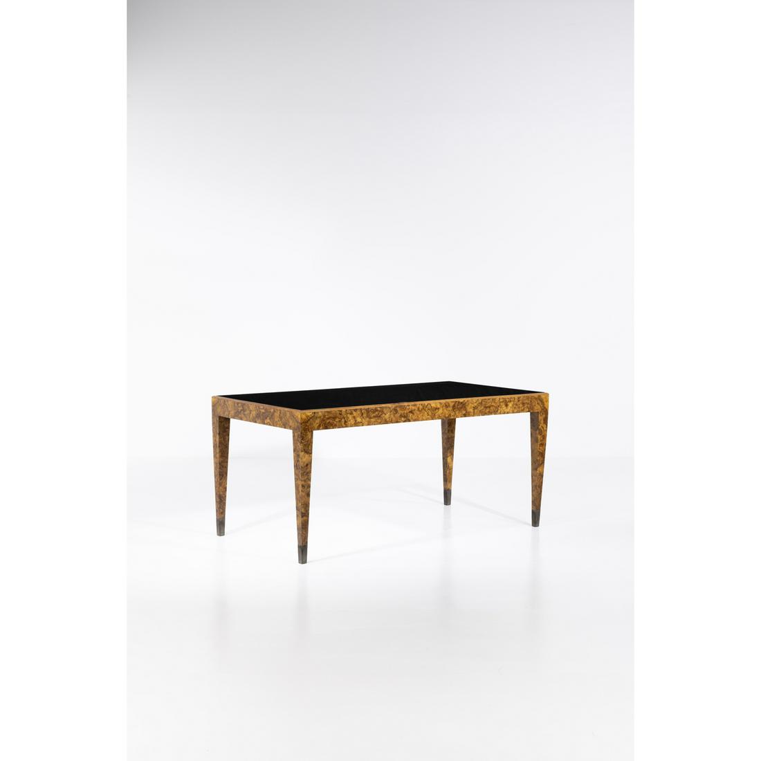 Gio Ponti (1891-1979) Dining table: Gio Ponti (1891-1979)Dining tableWood, walnut burl, tinted glass and brassEdited by Giordano ChiesaModel created in the 1940sH 81 × L 177 × P 92 cmExpertise conducted by the Gio Ponti Archiv