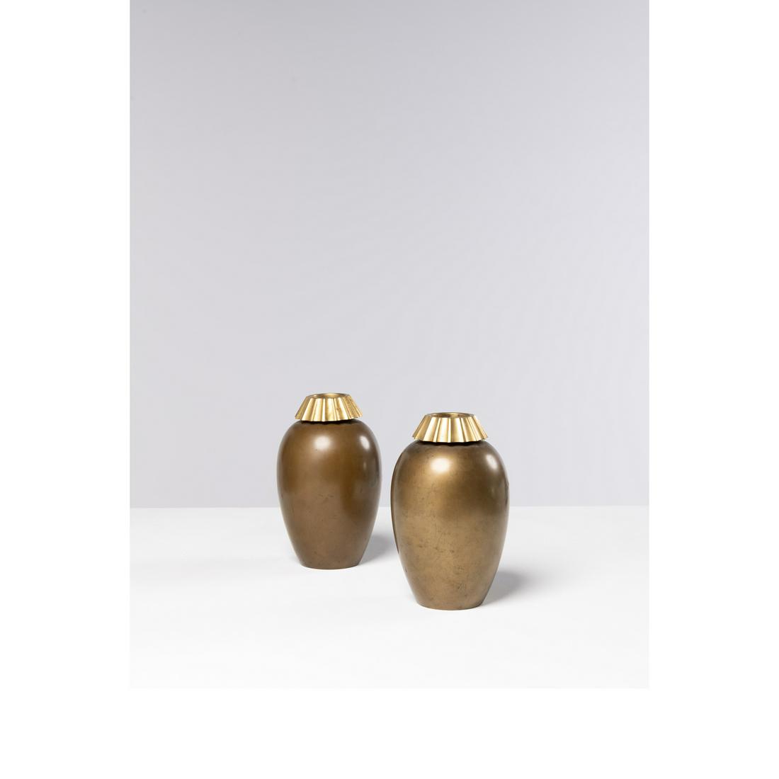 Evan Jensen (1888-1978) Pair of vases: Evan Jensen (1888-1978)Pair of vasesPatinated gilded bronzeEdited by Evan Jensen KøbenhavnEach vase engraved 'Evan Jensen Kopenhagen Bronze' and 'Grand Prix Paris 1937' on the backModel created i