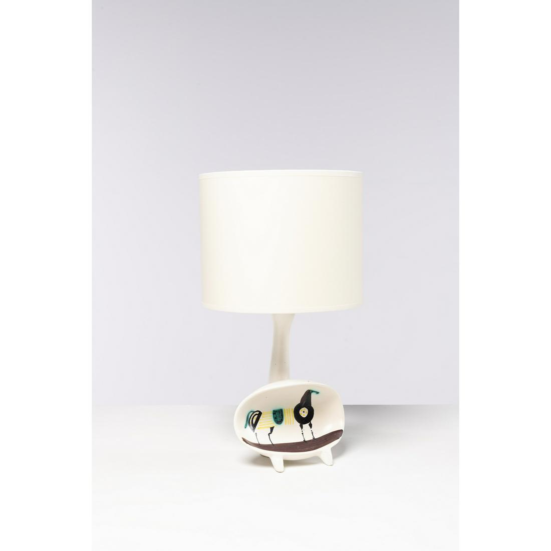 Roger Capron (1922-2006) Coupe nÂ°2 Lamp: Roger Capron (1922-2006)Coupe nÂ°2 Lamp Enamelled ceramic Signed in the barrel 'Capron VallaurisLampshadeModel created around 1950H 23 x W 19 x D 13 cmTotal height : 44 cm