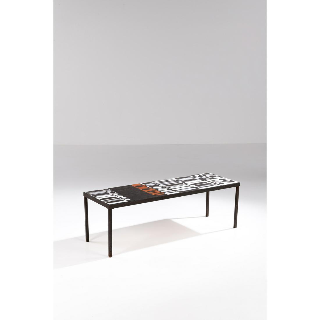 Roger Capron (1922-2006) 'Grains de café' Low table: Roger Capron (1922-2006)'Grains de café' Low tableGlazed ceramic and black lacquered metalSigned 'R.CAPRON' on the topModel created around 1960H 39 x W 120 x D 40 cm Provenance : Private collecti