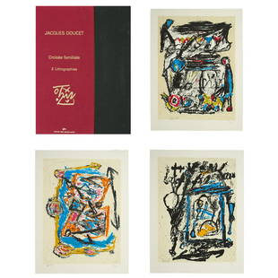 Jacques Doucet (1924-1994) Croisée familiale - 1989 Complete set of three silkscreen prints in: Jacques Doucet (1924-1994)Croisée familiale - 1989Complete set of three silkscreen prints in a black and crimson publisher's portfolioEach print signed and numbered "75/150" in pencilEdition of 1